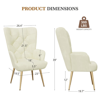 Fauteuil – Accentstoel – Relaxstoel – Leunstoel – Loungefauteuil – Fluwelen Bekleding – Wingback Design – Memory Foam Zitting – Metalen Frame Met Gouden Poten – Groen