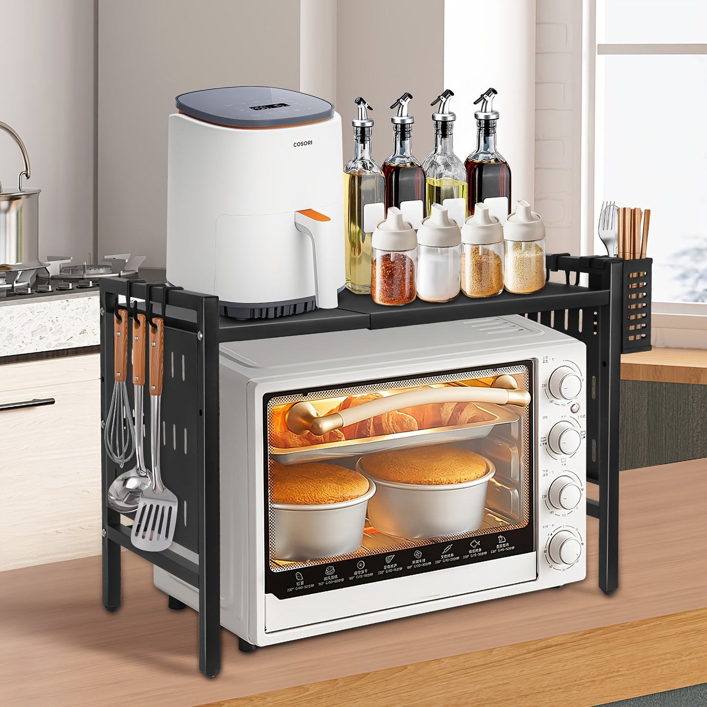 Verstelbaar Ovenrek – Ovenrekje – Keukenrek – Opbergrek – Aanrechtrek – Carbonstaal Staal – 38-67 cm Breedte – 45 cm Hoogte – Stevig & Duurzaam