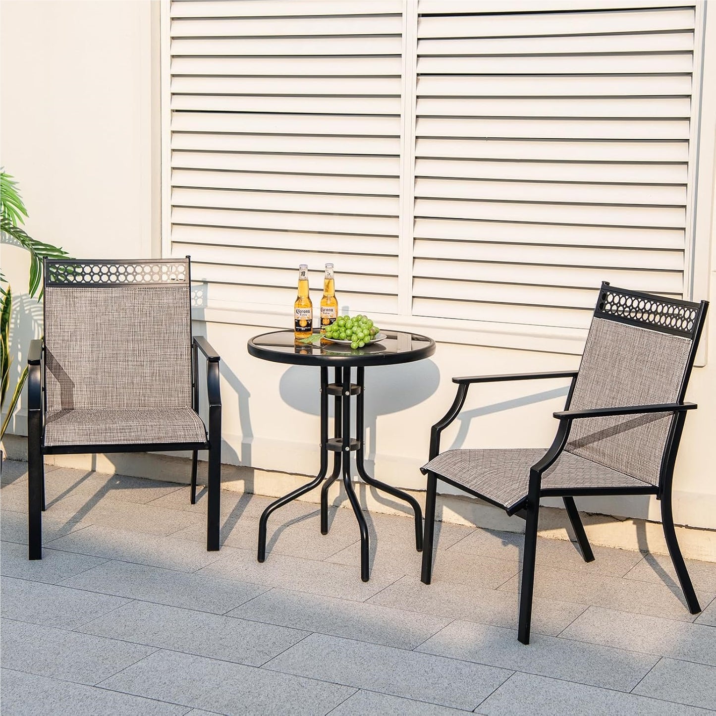 Tuinstoelen – Tuinstoelen – Balkonstoelen – Tuinmeubilair – Buitenzitmeubels – 2-Delige Set Koffiekleur – Sneldrogende Stof – Stevig Metalen Frame Tot 150 kg