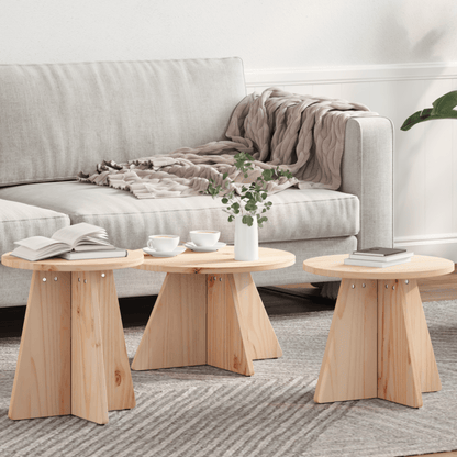 Coffee table 3pcs Natuurlijk 49 x 49 x 30cm solid pinewood Removable, suitable for indoor use and suitable for all seasons, Seasonal Home Accessory, Versatile Table Set, Modern Coffee Table, Sleek Home Decor, Durable Wood Fur