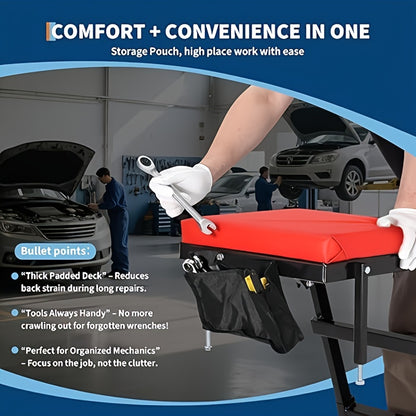 Topside Creeper – Rolbare Werkbank – Auto Ligplaat – Onderauto Kruiwagen – Garage Sleeper – Verstelbare Hoogte 122-193 cm – 360° Zwenkwieltjes met Rem – Rood