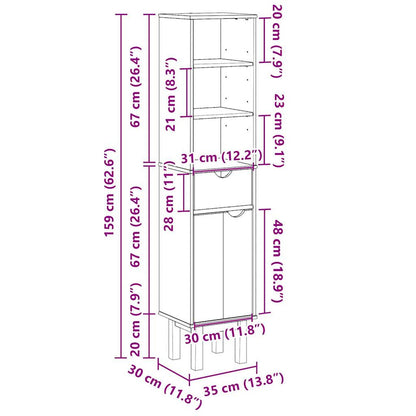 Badkamerkast – Kolomkast – Opbergkast – Wastafelonderkast – Badkamermeubel – Massief Dennehout – Compact 35x30x159 cm