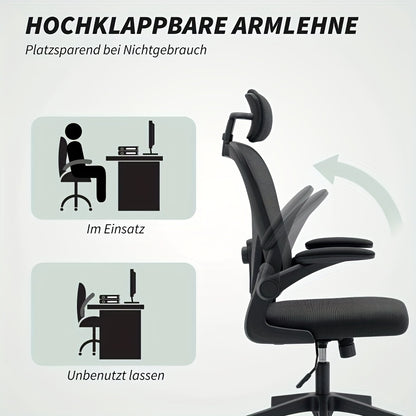 Ergonomic Office & Gaming Chair with Adjustable Lumbar Support, Breathable Mesh Backrest, Height-Adjustable Armrests (Foldable), 95°-110° Reclining Mechanism, Memory Foam Seat Cushion & Five-Wheel Base - Heavy-Duty Hardwood