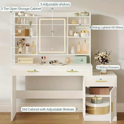 Make-uptafel – Kaptafel – Make-up Tafel – Cosmeticatafel – Schminktisch – Groot Tafelblad 130 cm – Verlichte Spiegel Met LED Licht