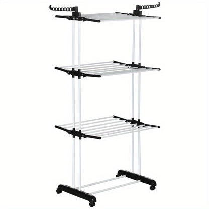 Droogrek – Wasrek – Kledingrek – Uitschuifbaar Rek – Droogtoren – Metallisch – 4-laags Met Wieltjes – Compact 73x45,5x177 cm – Geschikt Voor Binnen En Buiten