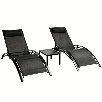 Lounge Set Buiten – Loungestoel – Ligstoel – Tuinfauteuil – Zonneset – Zwart – 2 Verstelbare Ligstoelen – Inclusief Zijtafel