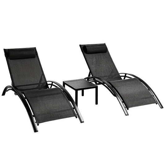 Lounge Set Buiten – Loungestoel – Ligstoel – Tuinfauteuil – Zonneset – Zwart – 2 Verstelbare Ligstoelen – Inclusief Zijtafel