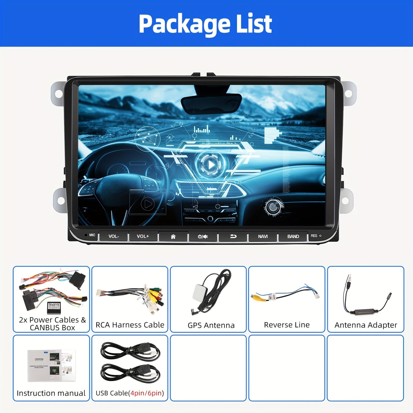 Multimedia Autoradio – Double DIN Speler – Inbouw Radio – Auto Stereo – Navigatiesysteem – Android 14 – 10,1-Inch IPS HD Touchscreen – Draadloos Android Auto & Apple CarPlay