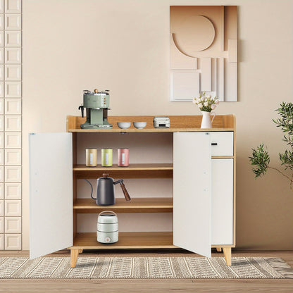 Keukenkast – Opbergkast – Voorraadkast – Kastje – Organiser – Vrijstaande Kast – Verstelbare Planken – Draagvermogen 60 kg – Wit met Houtkleurige Afwerking