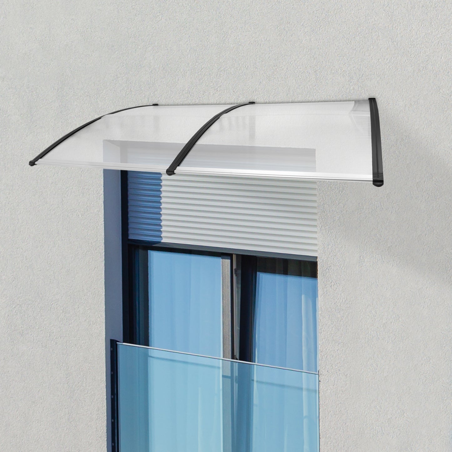 Deurzonwering – Deurluifel – Voordeurkap – Overkapping – Zonwering – Duurzaam PC/PP Materiaal – 200 cm Breed – Modern Gebogen Design – UV- en Weerbestendig – Makkelijke Wandmontage