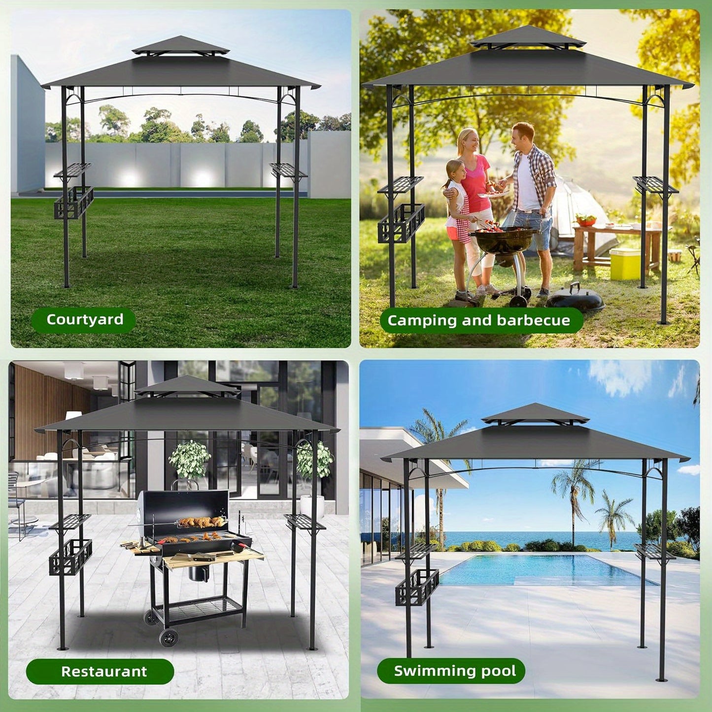 BBQ Partytent – Tuin Overkapping – Garden Tent – Feest Tent – Bar Tent – Grijs – Inclusief Bar Met Opbergruimte – Weerbestendig En Stevig