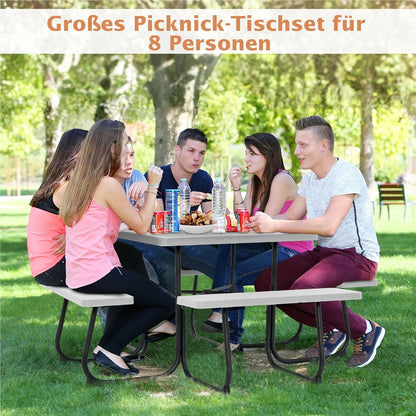 Tuinset – Picknicktafel – Zitgroep – Buitenmeubelen – Tuinmeubelen – 8 Personen – Weerbestendig HDPE – Parasolopening