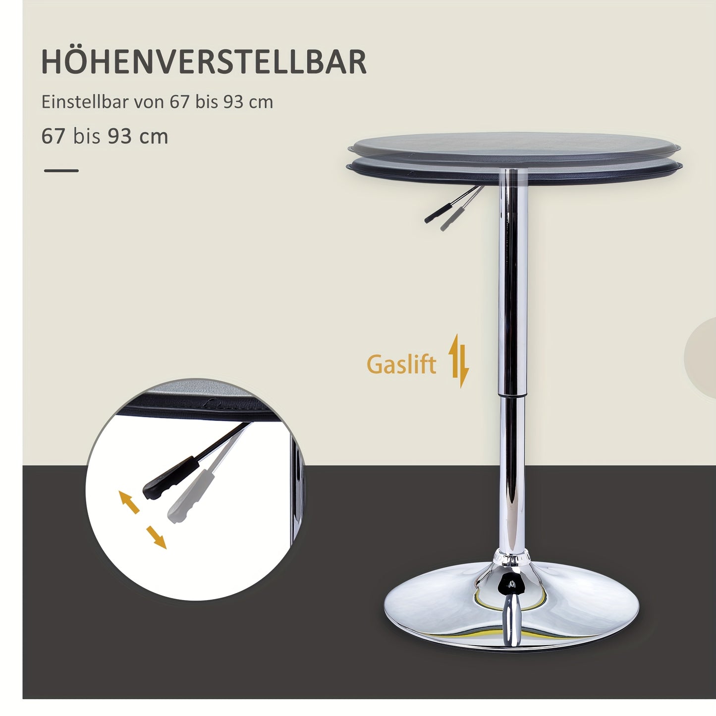 Modern Chrome-Plated Steel & Imitation Leather Bar Table - 63x67 to 93cm, Sleek Black Finish, Sturdy Base, Perfect for Dining Room, Kitchen, and Living Room, Kitchen Table, Contemporary Furniture, Elegant Design, Easy Assembl
