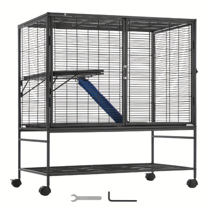 Dierkooi – Kleine Dieren Kooi – Fret Kooi – Knaagdierkooi – Frettenkooi – 4 Laags Met Verwijderbare Onderbak – Metalen Mesh Met Wieltjes