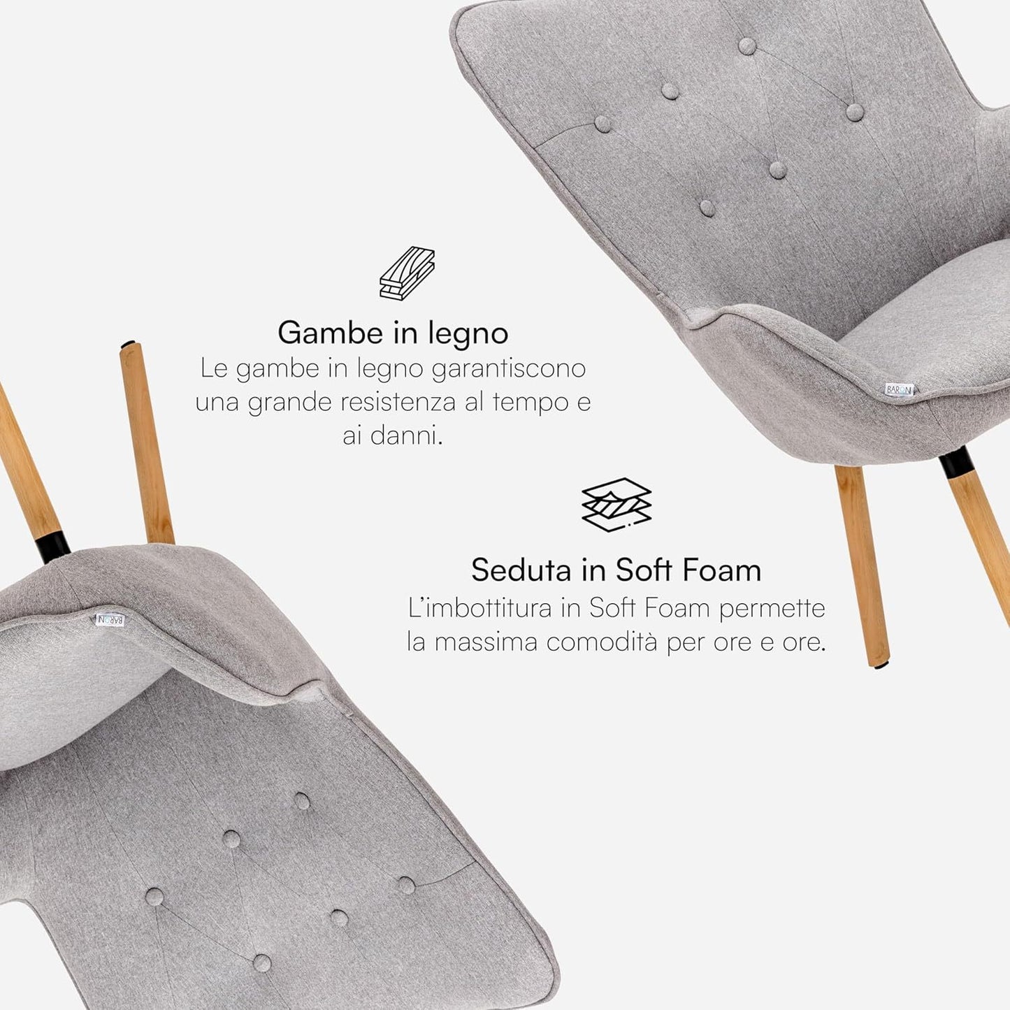 Fauteuil – Armstoel – Leunstoel – Relaxstoel – Loungefauteuil – Ergonomische Hoge Rugleuning – Houten Poten – Stoffen Bekleding – 65x38x105 cm