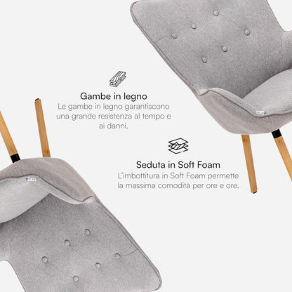 Fauteuil – Armstoel – Leunstoel – Relaxstoel – Loungefauteuil – Ergonomische Hoge Rugleuning – Houten Poten – Stoffen Bekleding – 65x38x105 cm