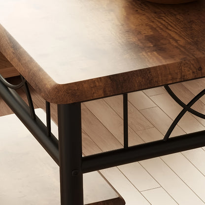 Eettafelset – Eethoek – Keukentafelset – Tafel met Stoelen – 3-delig – Compact Vintage Design – Hardhout en Metaal