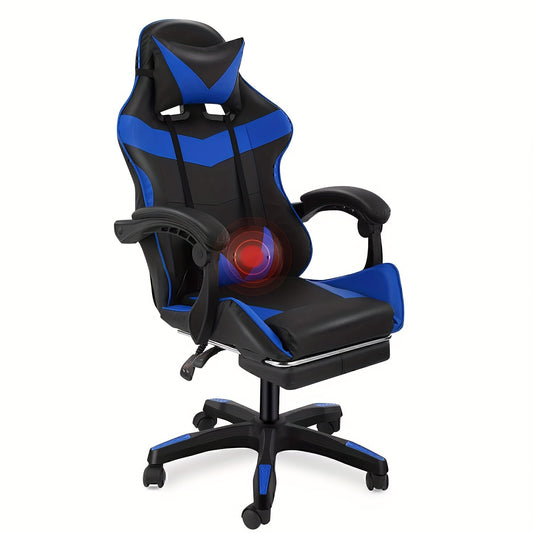 Gamingstoel – Gamestoel – Gaming Chair – Game Stoel – Bureaustoel – Ergonomisch Design – Verstelbare Rugleuning met Voetensteun – Max. 150 kg – Zwart Blauw