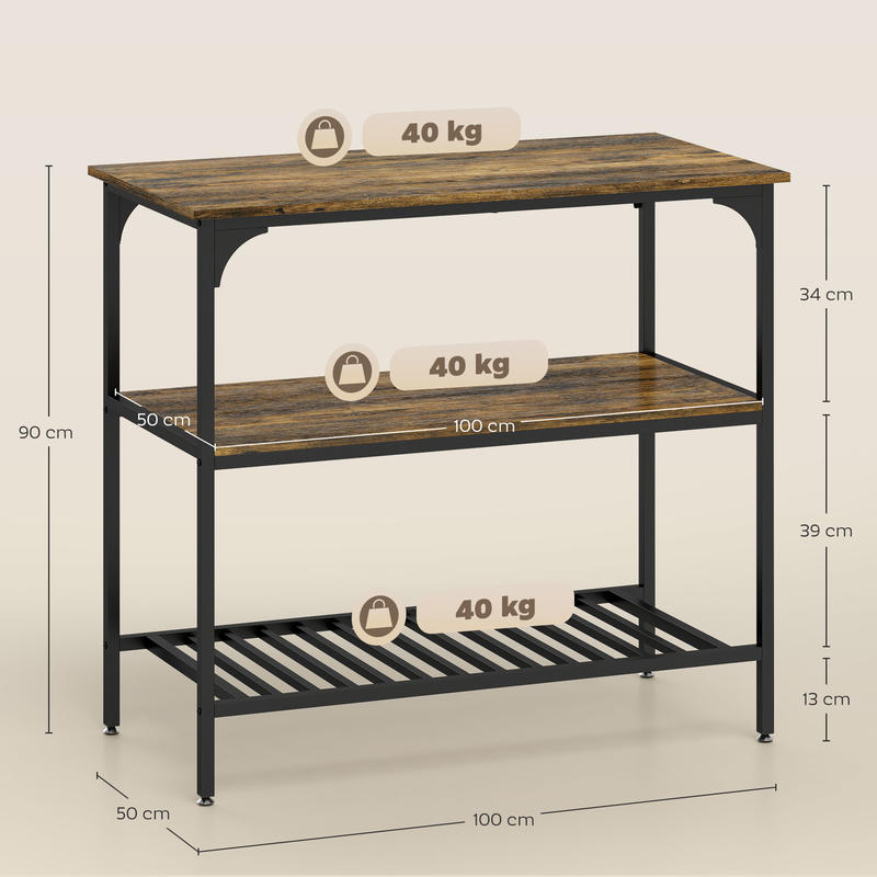 3-Tier Heavy-Duty Kitchen Shelf with Steel Frame & Wood Shelves - Rustic Black Finish, Space-Saving Vertical Storage Cabinet Organizer with Lower Shelf, Sturdy Countertop/Bathroom/Office Shelf, Easy Assembly, Modern Farmhouse