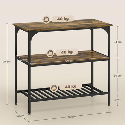3-Tier Heavy-Duty Kitchen Shelf with Steel Frame & Wood Shelves - Rustic Black Finish, Space-Saving Vertical Storage Cabinet Organizer with Lower Shelf, Sturdy Countertop/Bathroom/Office Shelf, Easy Assembly, Modern Farmhouse