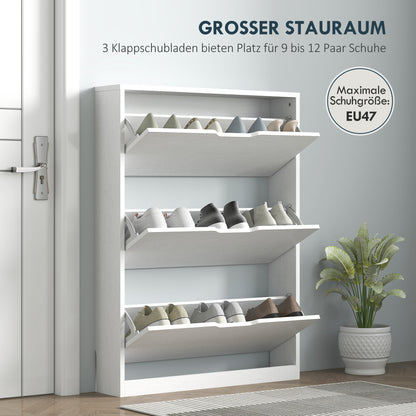 Schoenenkast – Schoenenkast – Schoenenrek – Schoenopberger – Schoenmeubel – 3 Uittrekbare Lades – Slank Wit Design 80x17x108 cm