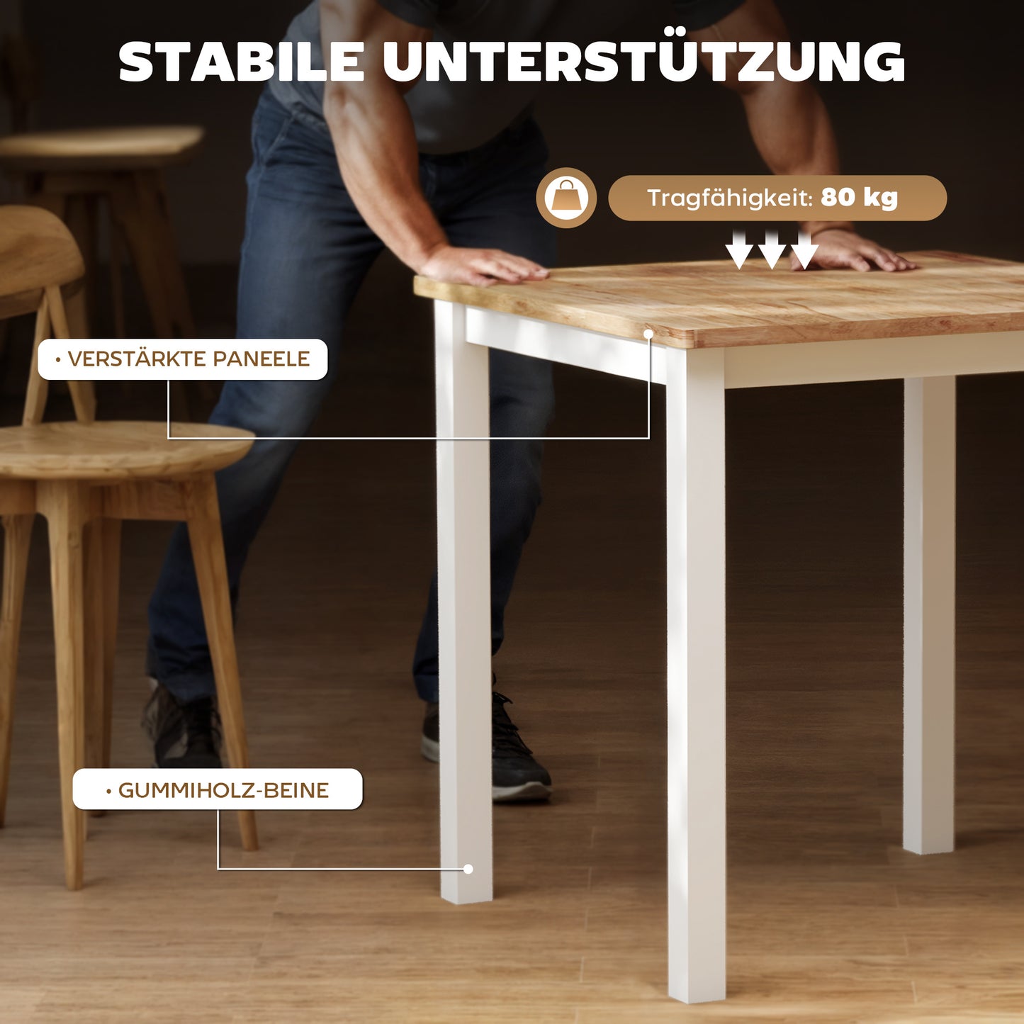 Eettafel – Tafel – Meubel – Klaptafel – Eethoek – Rubberhout – Compact 69x69 cm – Stevig en Duurzaam