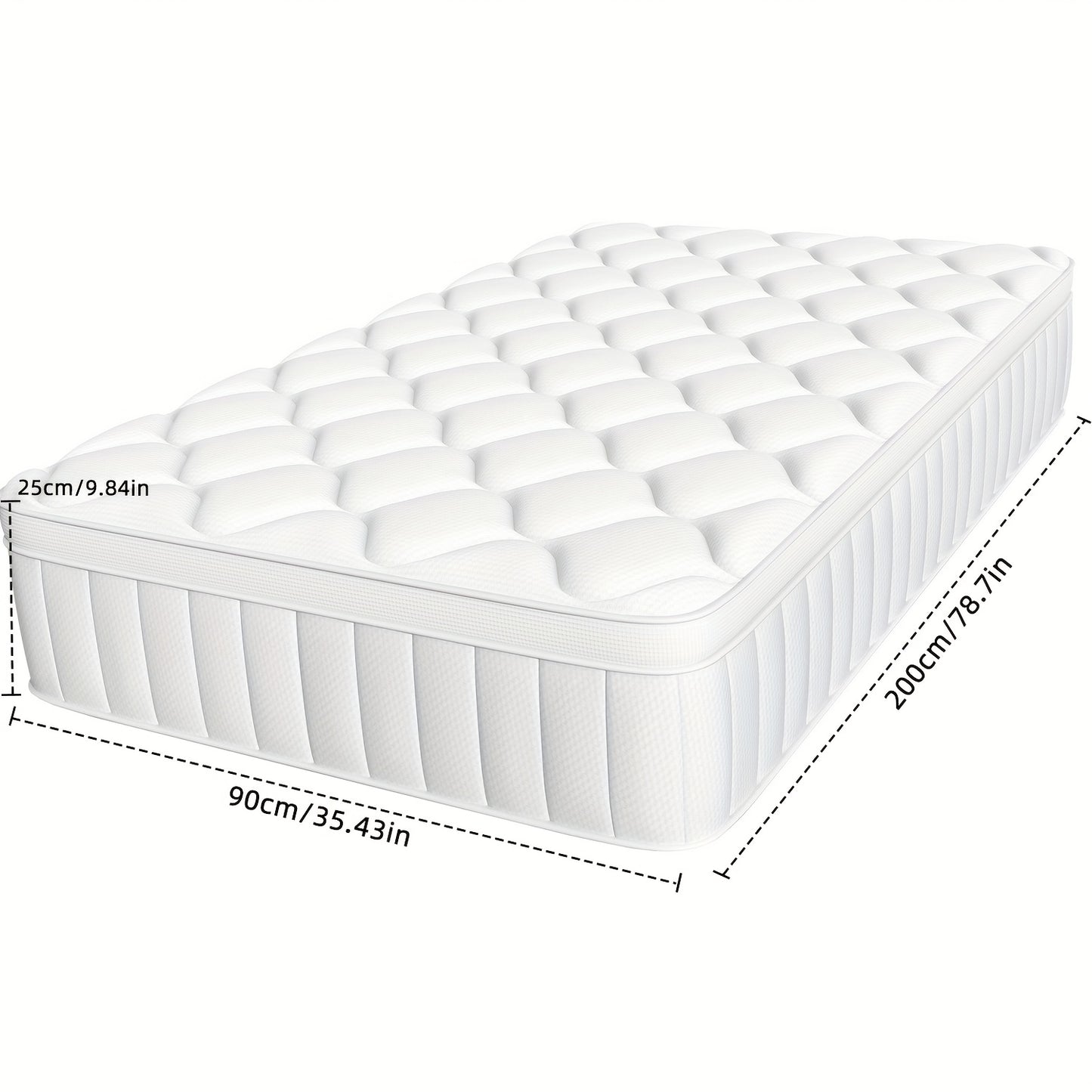 Pocketvering Matras – Binnenvering Matras – Innerspring Matras – 7-Zones Matras – Medium Stevig Matras – 90x200 cm – Ademend Katoenen Hoes – Bewegingsisolatie