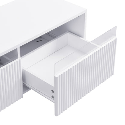 Modern White TV Stand 70-inch Wide (178cm) - Large Media Console with 4-Drawer Storage, MDF & Acrylic, Minimalist Modern Design, Golden-Tone Legs, Heavy-Duty Sturdy Furniture for Large TVs & Living Room Entertainment Center,