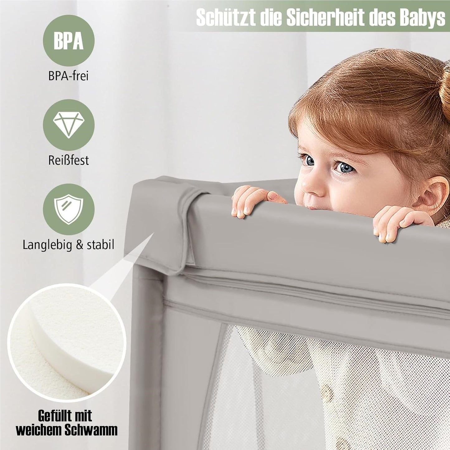 Speelbox – Babybox – Kinderbox – Grondbox – Playpen – Lichtgrijs – Ruim Speeloppervlak 205x147 cm – Inclusief 50 Speelballen & Dubbelzijdige Speelmat