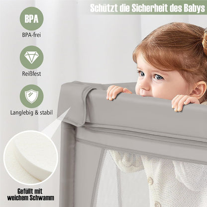 Speelbox – Babybox – Kinderbox – Grondbox – Playpen – Lichtgrijs – Ruim Speeloppervlak 205x147 cm – Inclusief 50 Speelballen & Dubbelzijdige Speelmat
