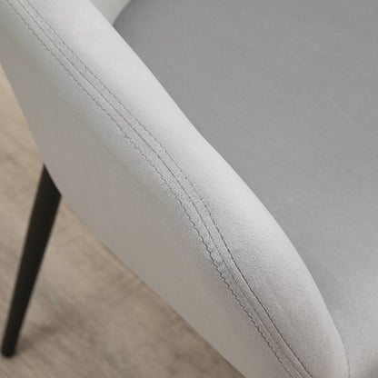 Eetkamerstoel – Stoel – Dining Chair – Stoel Met Rugleuning – Velours Stoel – Set van 2 – Lichtgrijs – Fluwelen Bekleding – Stalen Poten – Ergonomisch Design – 54x57x80 cm