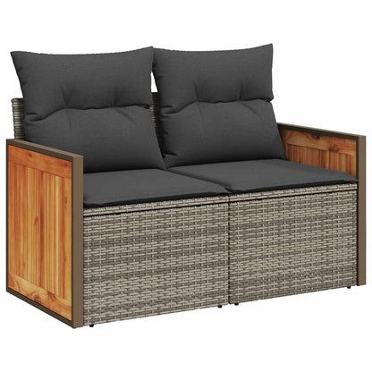 Loungeset Tuin – Loungesofa – Tuinbank – Loungeset Modular – Tuinmeubel – 5 Persoons – Weerbestendig Poly Rattan & Acaciahout – Verwijderbare Kussens Grijs/Donkergijs
