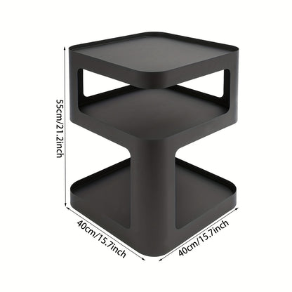 Nachtkastje – Bijzettafel – Ladekastje – Houten Kastje – Wandkast – 3 Lagen – Zwart Metalen Carbonstaal – Compact 40x40x55 cm