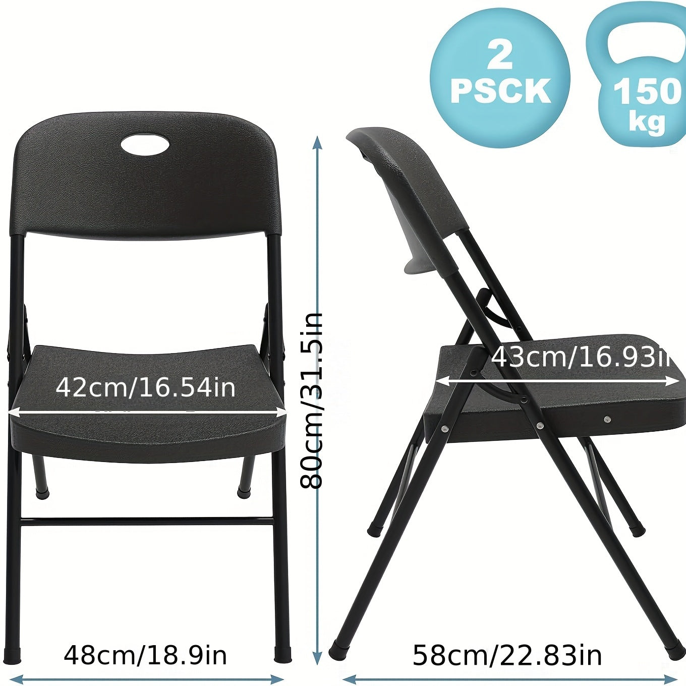 Set van 2 Opvouwbare Plastic Stoelen – Vouwstoelen met Metalen Frame en Gevoerde Zitting en Rugleuning – Wit, Voor Thuis, Kantoor of Evenementen