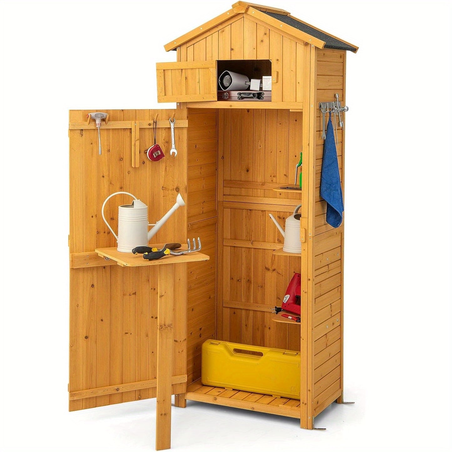 Houten Tuinkast – Tuinopberger – Buitenberging – Tuinberging – Opbergkast Tuin – 180,5 CM Hoog – Afsluitbare Deuren Met Inklapbare Tafel
