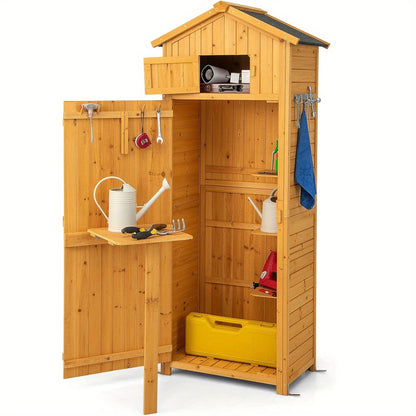 Houten Tuinkast – Tuinopberger – Buitenberging – Tuinberging – Opbergkast Tuin – 180,5 CM Hoog – Afsluitbare Deuren Met Inklapbare Tafel