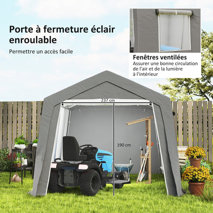 Fietsenstalling – Fietsberging – Fietsenhok – Tuinschuur – Opbergschuur – Waterdicht Polyester – Gegalvaniseerd Stalen Frame – 3 x 4,5 x 2,5 m – Lichtgrijs