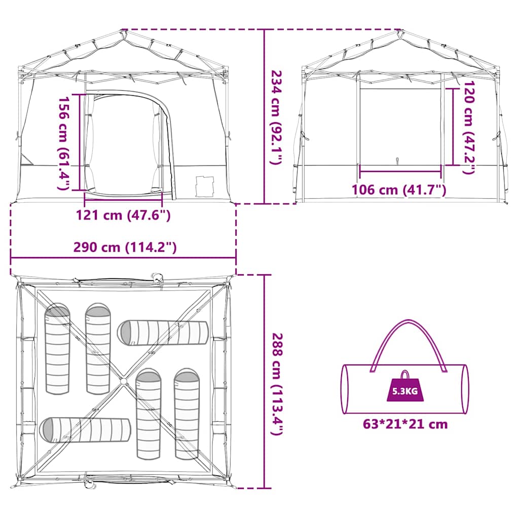 Tent – Kampeertent – Familietent – Outdoor Tent – Pop-up Tent – Waterdicht – Vlamvertragend – 6 Personen – Blauw – Met Rits – Ademend Mesh