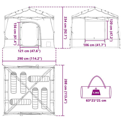 Tent – Kampeertent – Familietent – Outdoor Tent – Pop-up Tent – Waterdicht – Vlamvertragend – 6 Personen – Blauw – Met Rits – Ademend Mesh