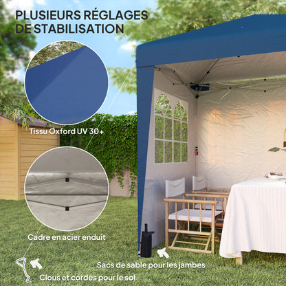 Partytent – Tuinpaviljoen – Overkapping – Pop-up Tent – Schaduwdoek – Blauw – UV30+ Bescherming – Verstelbare Hoogte 202x202 cm