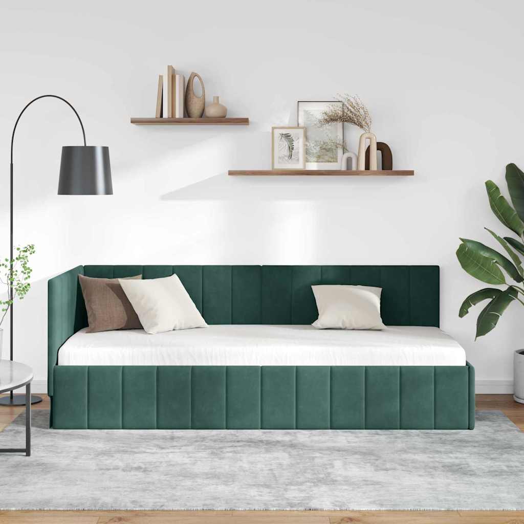 Bedframe – Bed – Eenpersoonsbed – Slaapbank – Kinderbed – Blauw Velvet Hoofdbord – Stevig Plaatmateriaal – Lattenbodem 80x200 cm