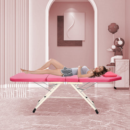 Massagetafel – Behandelingstafel – Massagesalon Bed – Schoonheidstafel – Tattoo Bed – Drie-delig Verstelbaar – Hoog Draagvermogen – Zacht Roze PU-Bekleding