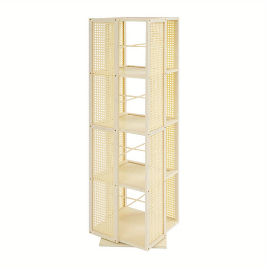 Draaibare Boekenkast – Boekenrek – Opbergkast – Plankenkast – Ruimtebesparende Kast – 4-Laags 360° Draaibaar – Duurzaam Kunststof – Roomwit Modern Design