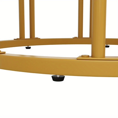 Eettafel – Ronde Tafel – Keukentafel – Woonkamertafel – Eetkamertafel – Marmeren Blad – Gouden Metalen Poten – 100 cm Diameter – Stijlvol Klassiek Design