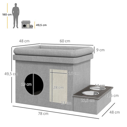 Kattenhuis – Kattenhut – Kattenverblijf – Kattenmand – Kattenmeubel – Met 2 RVS Voerbakken – Inclusief Sisal Krabmat