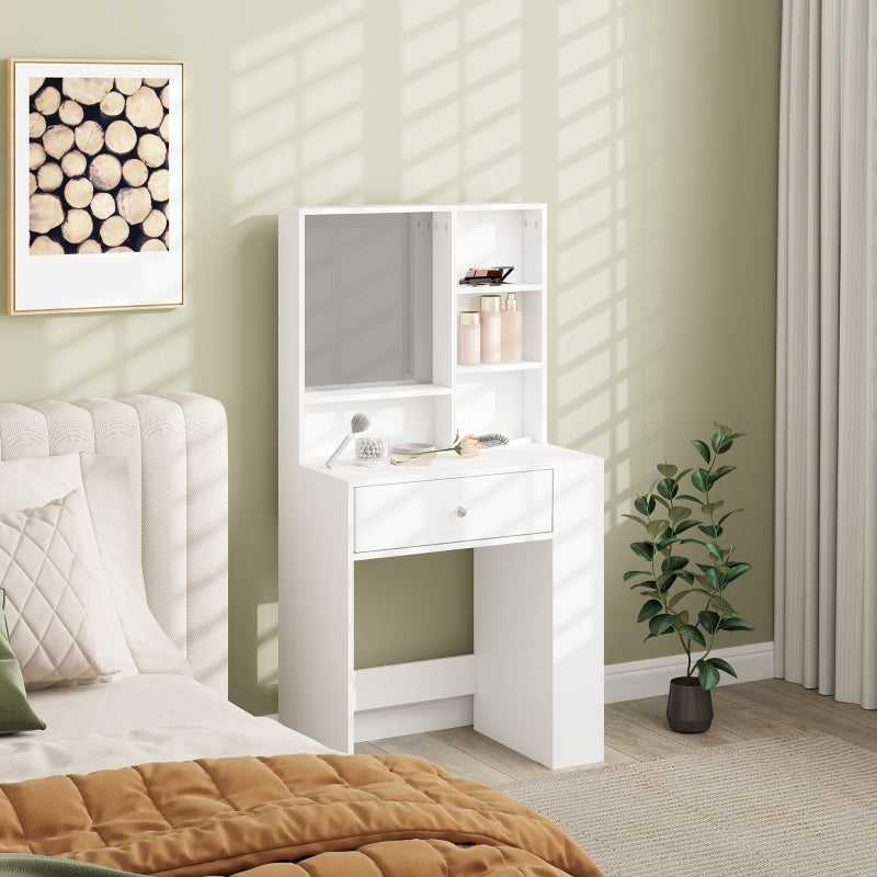 Make-up tafel – Kaptafel – Make-up bureau – Dressoir – Schoonheidstafel – Grote spiegel – Melamine spaanplaat – Compact formaat – Witte uitvoering