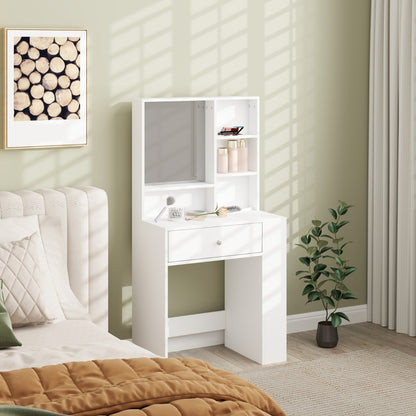 Make-up tafel – Kaptafel – Make-up bureau – Dressoir – Schoonheidstafel – Grote spiegel – Melamine spaanplaat – Compact formaat – Witte uitvoering