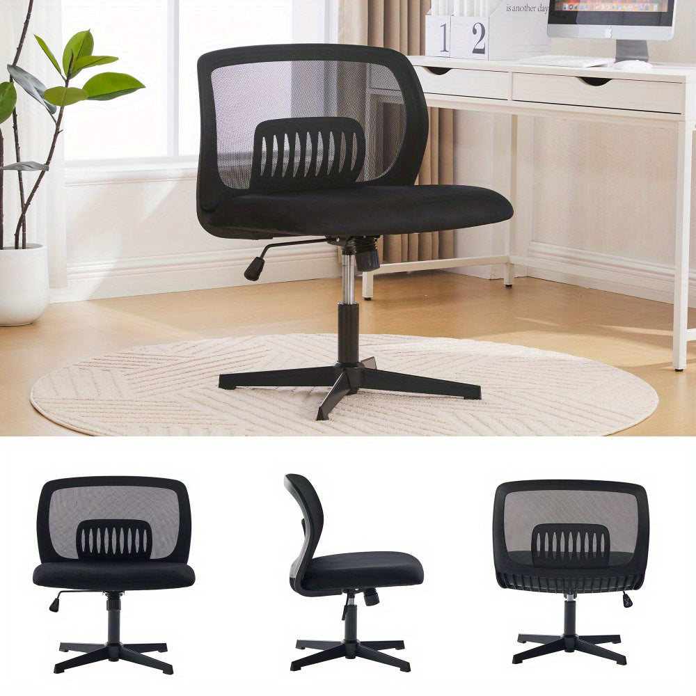 Armless Bureaustoel – Zonder Armleuningen – Bureaustoel – Werkstoel – Task Chair – Zacht Schuimgevuld – 360° Draaibaar – Verstelbare Hoogte – Zwart – Metalen Frame – Ruime Zitting