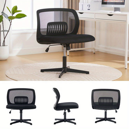 Armless Bureaustoel – Zonder Armleuningen – Bureaustoel – Werkstoel – Task Chair – Zacht Schuimgevuld – 360° Draaibaar – Verstelbare Hoogte – Zwart – Metalen Frame – Ruime Zitting