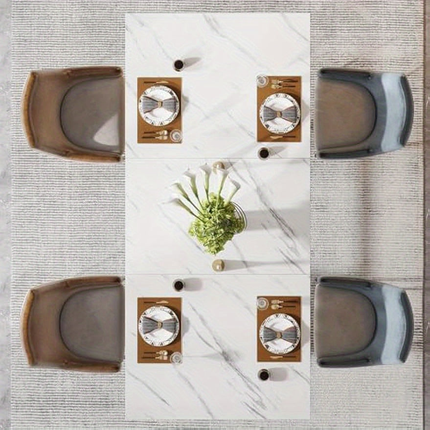 Eettafel – Tafel – Dinertafel – Keukentafel – Vergadertafel – Modern – Wit & Goud – 160x80 cm – Stevige Metalen Poten – Faux Marmeren Tafelblad